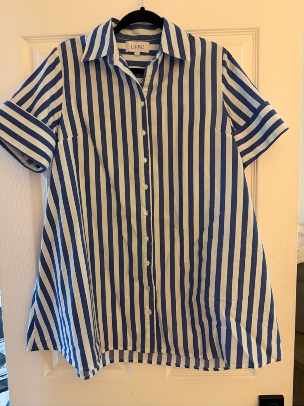Blue & White Striped Button-Up Livro Dress  Large